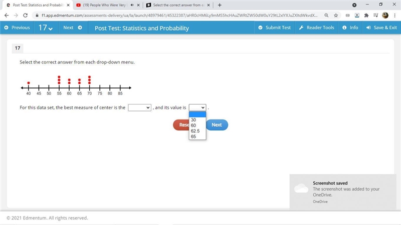 Select the correct answer from each drop-down menu. For this data set, the best measure-example-1