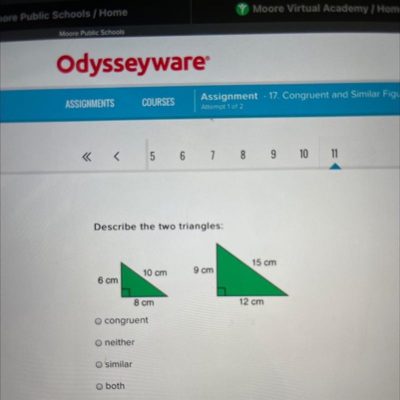 Are the triangles a. Similar b. congruent c. neither d. or both-example-1