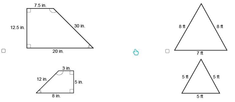 Please help fast! Which pairs of polygons are similar? Select each correct answer-example-1