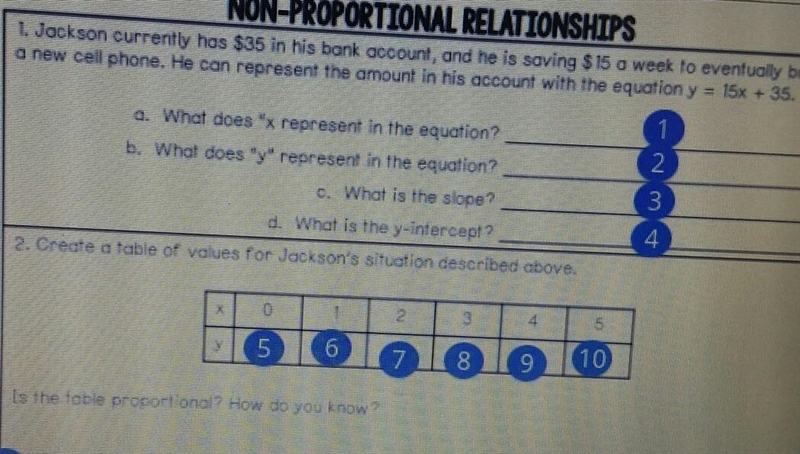 Create a table of values for Jacksons situation described above (Non proportional-example-1