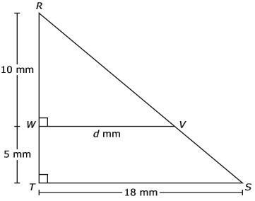 Triangle RST is similar to triangle RVW. What is the value of d in millimeters?-example-1