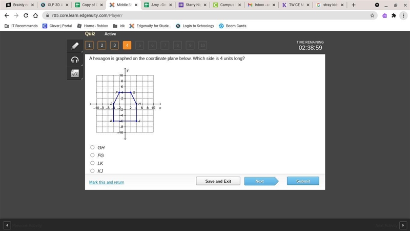 A hexagon is graphed on the coordinate plane below. Which side is 4 units long? On-example-1