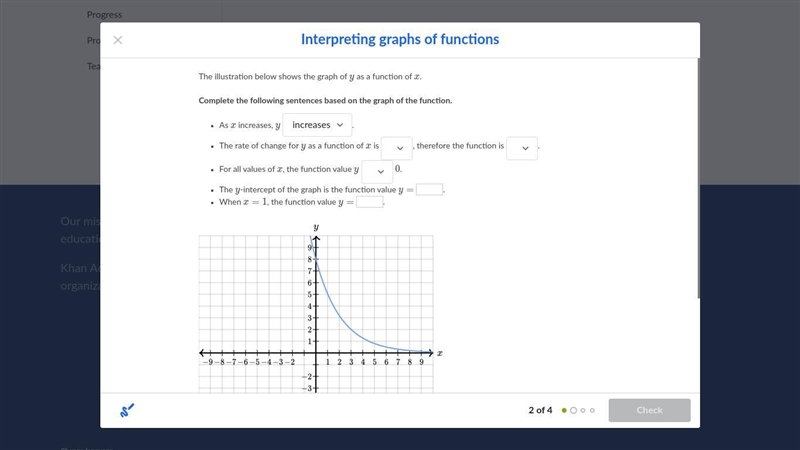 Help! Complete the following sentences based on the graph of the function.-example-1