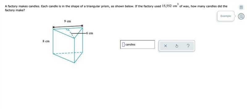 A factory makes candles. Each candle is in the shape of a triangular prism, as shown-example-1