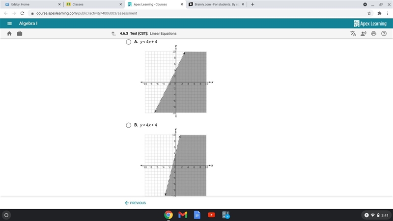 Which answer shows y-3x -x+4, rewritten to isolate y and its graph?-example-2