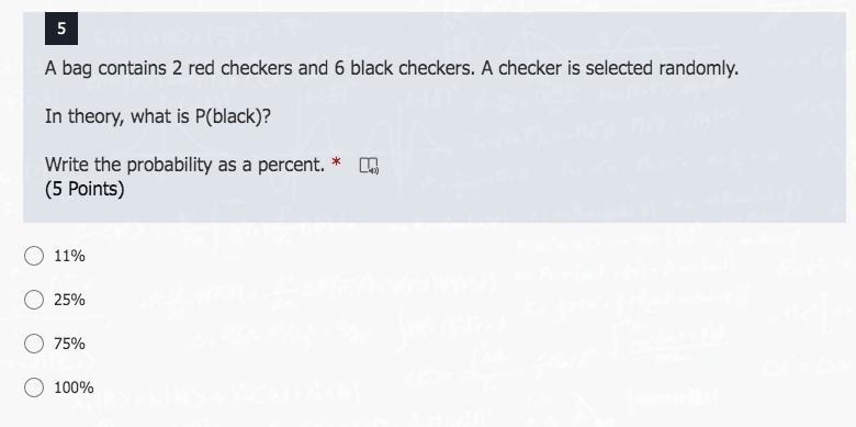 A bag contains 2 red checkers and 6 black checkers. A checker is selected randomly-example-1