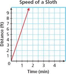 1. Is the graph proportional? 2. How many feet can a sloth travel in 20 minutes?-example-1