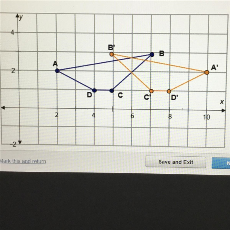 What is the equation for the line of reflection? A) x = 6 B) y = 6 C) y = x D) y = 2-example-1