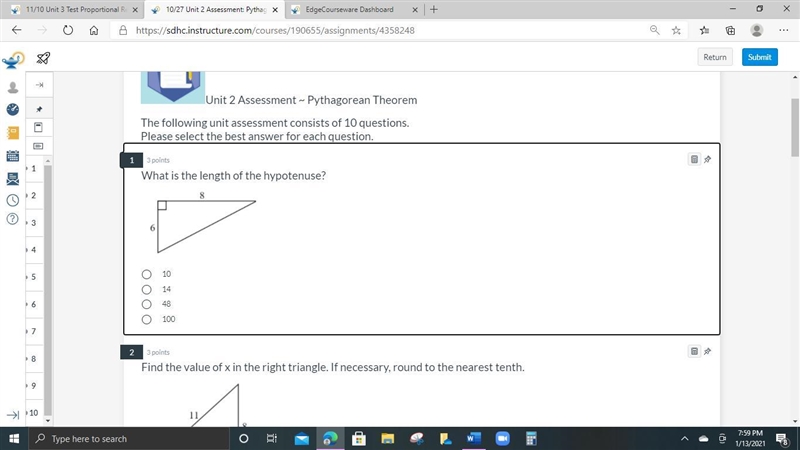 What is the length of the hypotenuse?-example-1