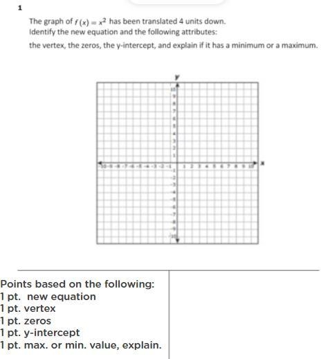 please help !! I need the new equation, the vertex, the zeros, the y-intercept, and-example-1