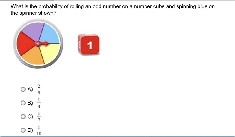 1. What is the probability of rolling an odd number on a number cube and spinning-example-1