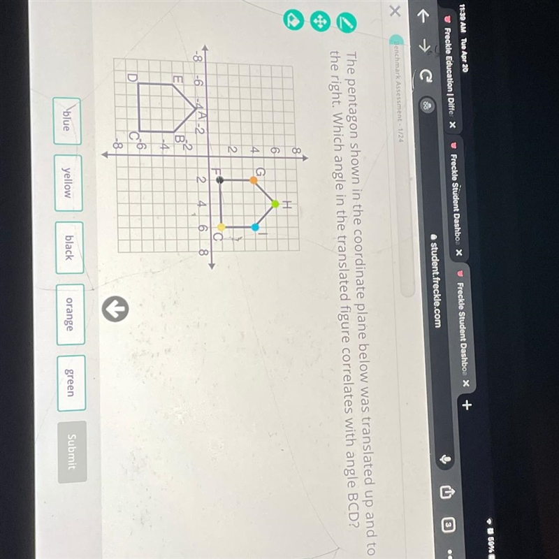 The pentagon shown in the coordinate plane below was translated up and to the right-example-1