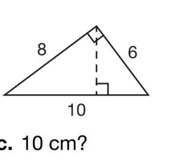 What is the height of this triangle when the base is 10cm-example-1