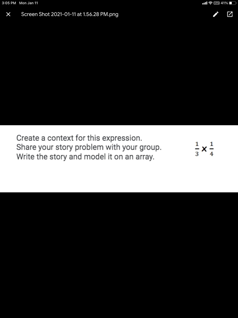 Write a story for 1/3 x 1/4. Model it on an array. Solve it.-example-1