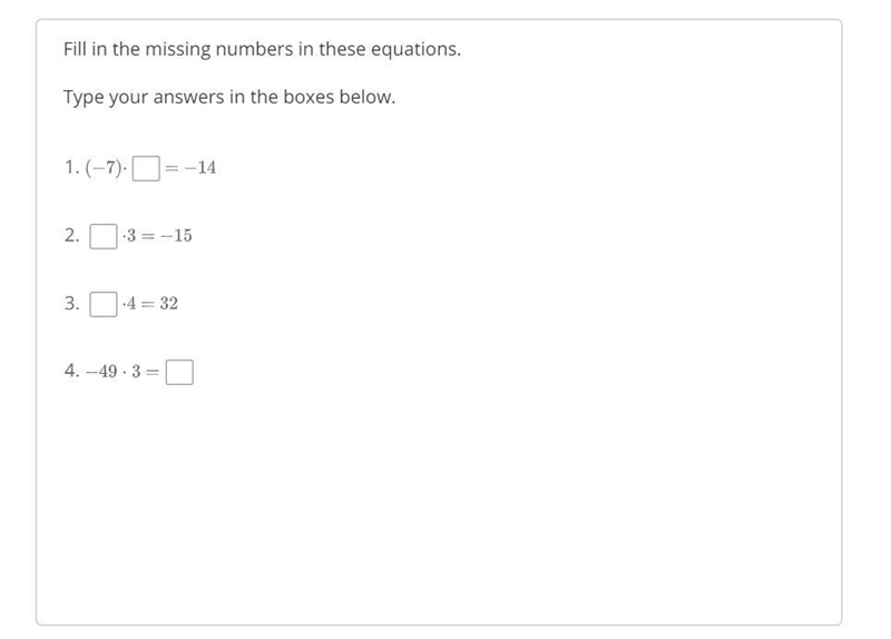 Fill in the missing numbers in these equations.-example-1