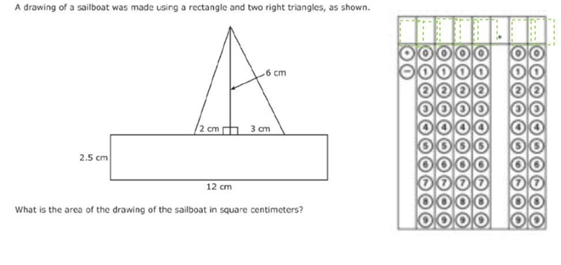 A drawing of a sailboat was made useing a restangle and two right triangles, as shown-example-1