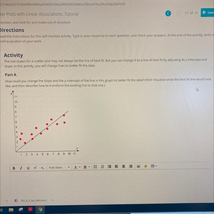 How could you change the slope and the y-intercept of the line in this graph to better-example-1