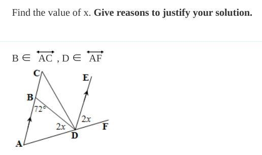 Pls dont answer unless you know the answer! Find the value of x and give reasons.-example-1