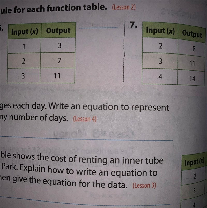 Help on 6 and 7! Find the rule of each function table-example-1