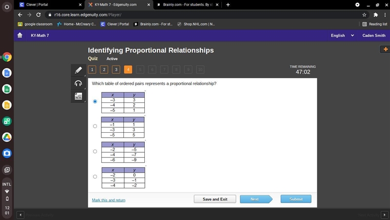 Which table of ordered pairs represents a proportional relationship?-example-1