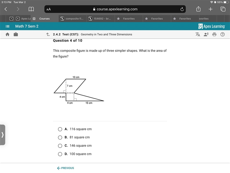 This composite figure is made up of three simpler shapes. What is the area of this-example-1