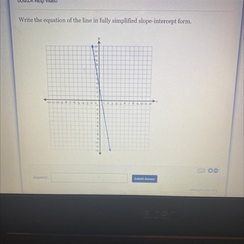 Write the equation of the line in fully simplified slope-intercept form.-example-1