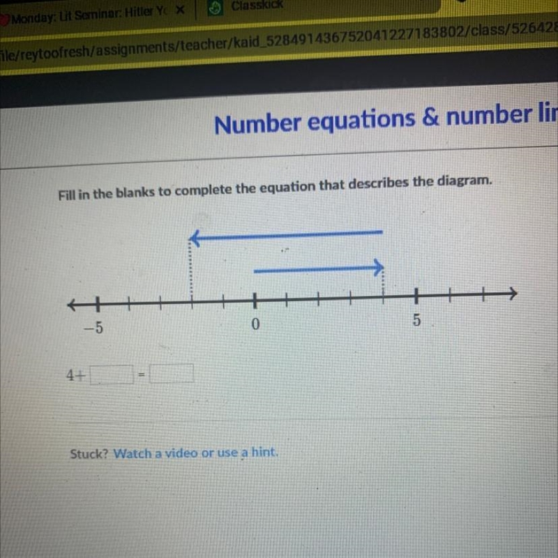 Fill in the blanks to complete the equation that describes the diagram.-example-1