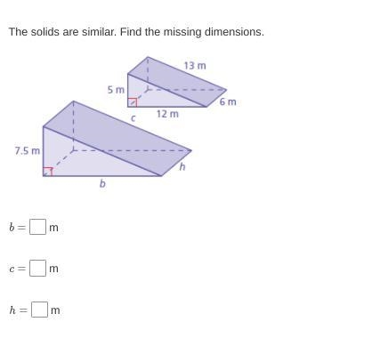 The solids are similar. Find the missing dimensions.-example-1