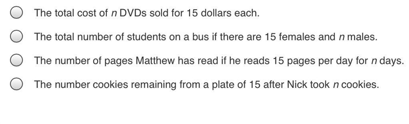 Which of the following CAN be represented by the expression 15 + n?-example-1