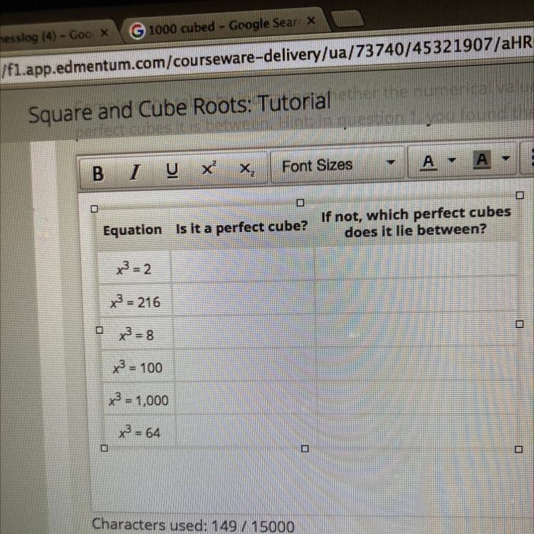 Choose which equations are perfect cubes IF not what perfect cubes do each lie between-example-1