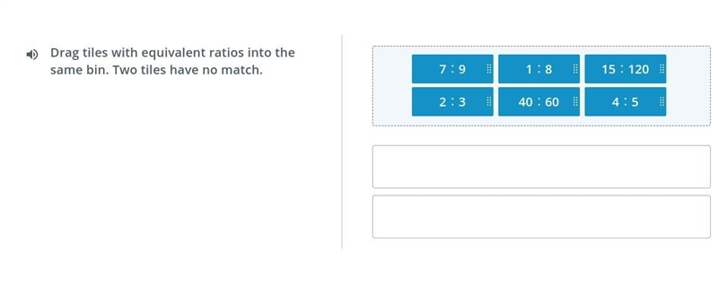 Drag the tiles with equivalent ratios into each box, two tiles have no match-example-1