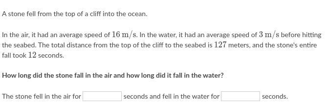 A stone fell from the top of a cliff into the ocean.-example-1