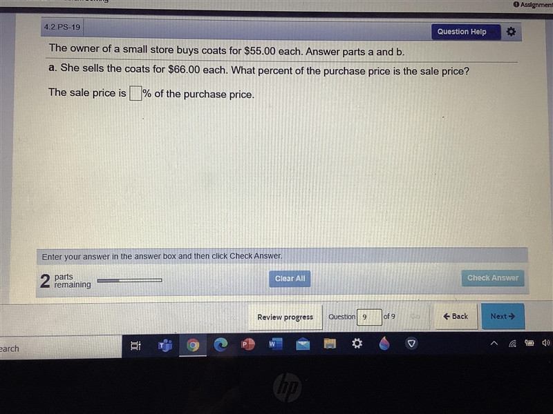 The owner of a small store buys coats for $55.00 each answer part a and d-example-1