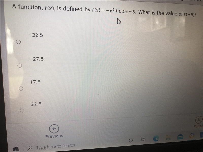 What is the value of -5 in f(x)=-x^2+0.5x-5-example-1