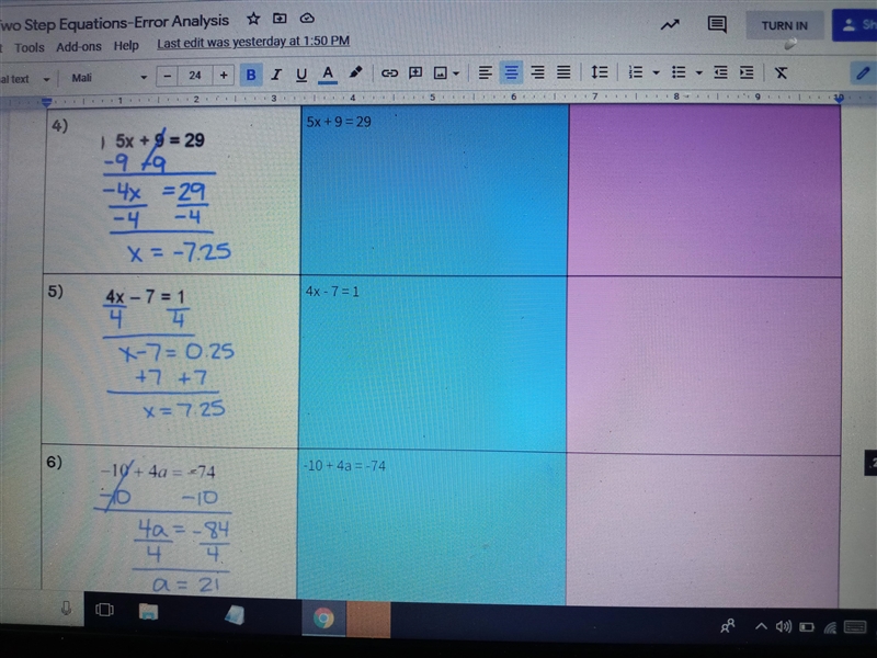 One and two step equations error analysis. Please help me.-example-1