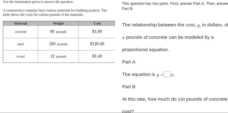 A construction company buys various materials for building projects. The table shows-example-1