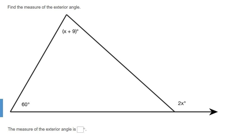 Find the measure of the exterior angle. (I'm assuming it's easy I'm just bad at math-example-1