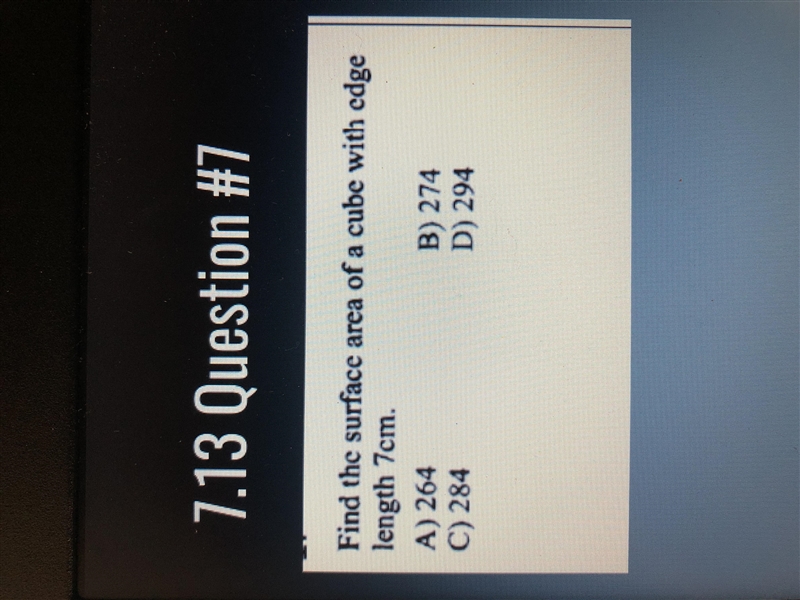 7) find the surface area of a cube with edge length 7 cm.-example-1