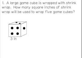 A large game cube is wrapped with shrinkwrap. How many square inches of shrink wrap-example-1