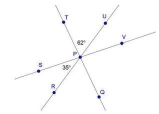 Three lines intersect at point , as shown in the diagram below. Find the measure of-example-1