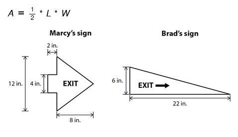 What is the area of Brad's sign? Don't worry about Marcy's sign. Geometry-example-1