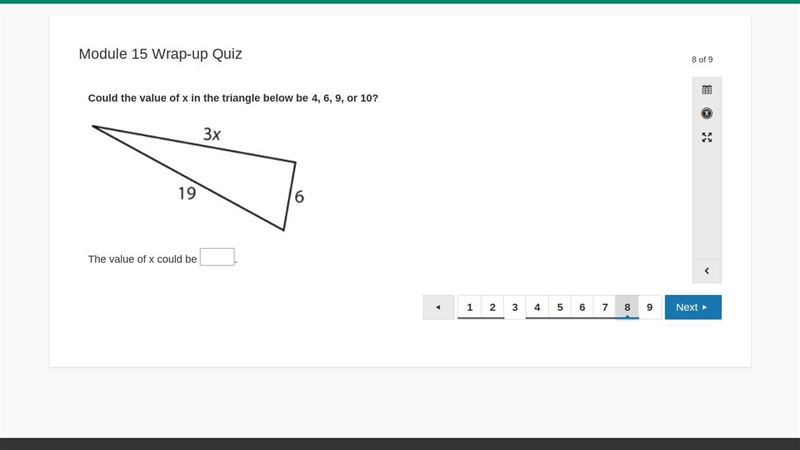 Could the value of x below be 4, 6, 9, or 10-example-1