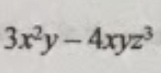 HELP WHAT IS THE DEGREE OF THIS POLYNOMIAL!!! it says 3x^2y-4xyz^3-example-1