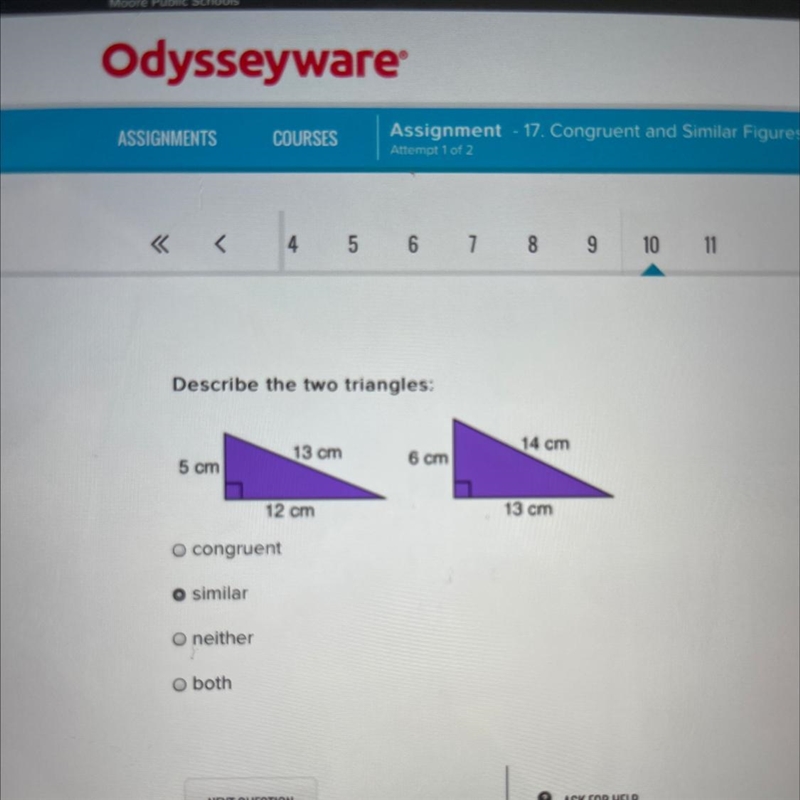 Are the triangles a. Similar b. congruent c. neither d. or both-example-1