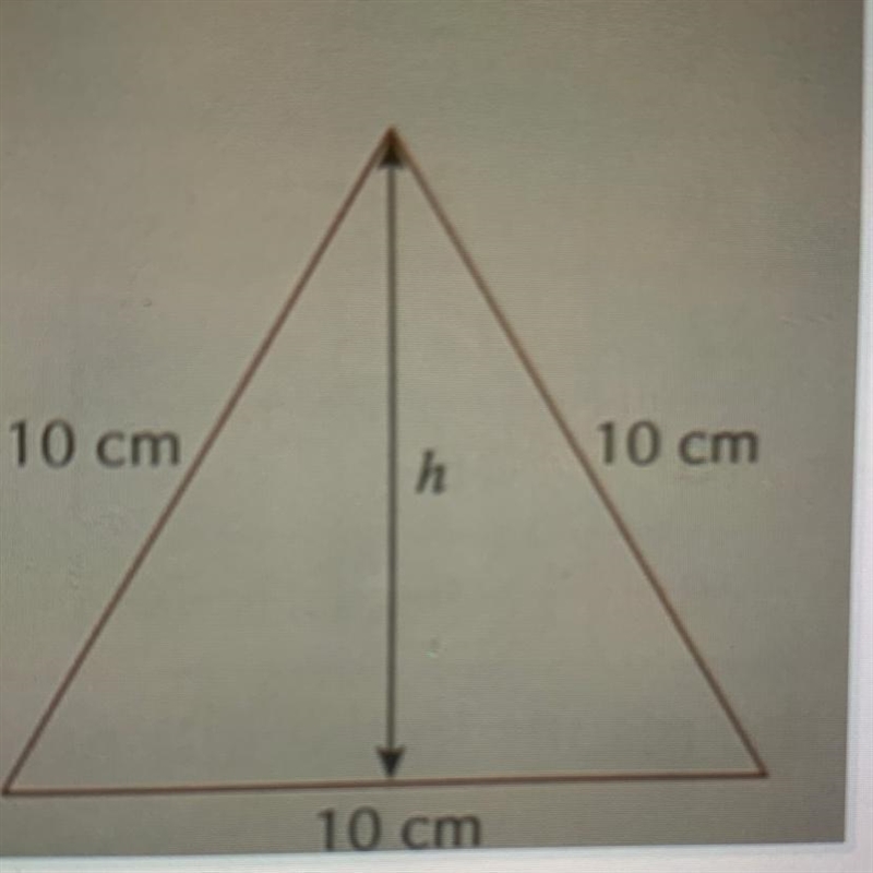 An equilateral triangle has sides of length 10 cm a.Calculate the perpendicular height-example-1