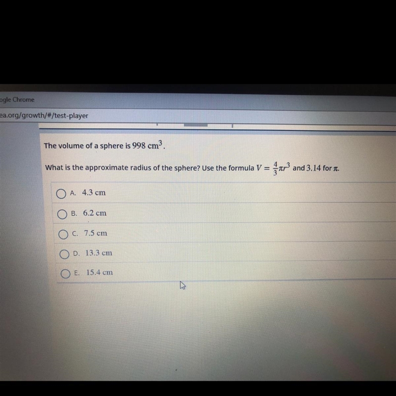 The volume of the spear is 998 cm￼3. What is the approximate radius of the sphere-example-1