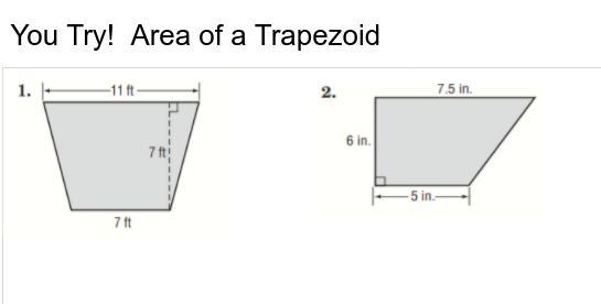 CAn someone help find the area of the trapezoids. You can do 1, 2, or both whichever-example-1