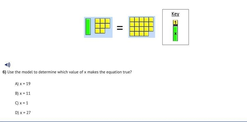 Use the model to determine which value of x makes the equation true-example-1