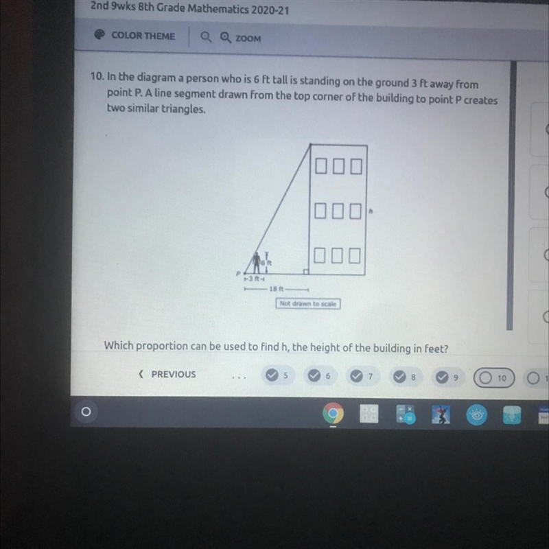 Which proportion can be used to find h, the height of the building in feet?-example-1