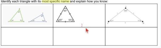 Identify each triangle with its most specific name and explain how you know:-example-1